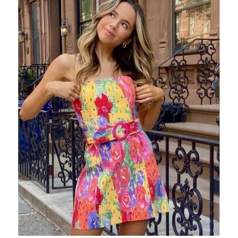 Amanda Uprichard Floral Drop Waist Spring Hem Mini Dress Women’s Size Small
